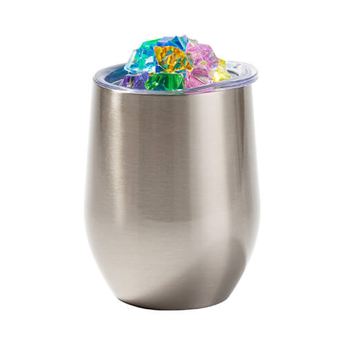 360 ml hrnek na svařené víno pro sublimaci - stříbrný, víčko s umělým barevným ledem