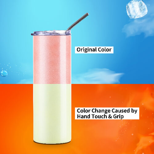 600 ml hrnek s brčkem pro sublimaci - za tepla mění barvu z oranžové na žlutou