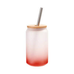 400 ml matná sklenice s brčkem a bambusovým víčkem pro sublimaci - červený gradient