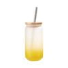550ml matná sklenice s brčkem a bambusovým víčkem pro sublimaci - žlutý gradient