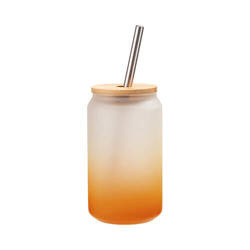 400 ml matná sklenice s brčkem a bambusovým víčkem pro sublimaci - oranžový gradient