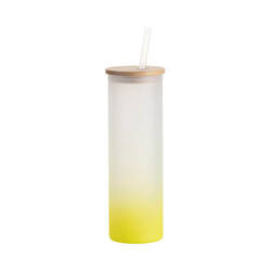Hrnek o objemu 600 ml s matným povrchem, bambusovým víčkem a brčkem pro sublimaci - limetkový gradient