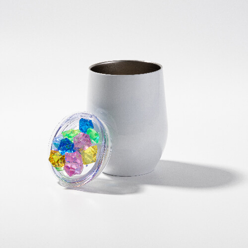 360 ml hrnek na svařené víno pro sublimaci - bílý, víčko s umělým barevným ledem