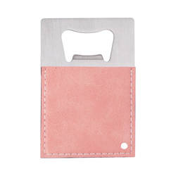 Otvírák na lahve 5,5 x 8,5 cm z oceli a kůže pro sublimaci - růžový