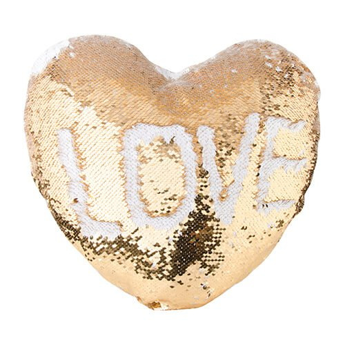 Povlak na polštář ve tvaru srdce 39 x 44 cm s dvoubarevnými flitry pro sublimaci - zlatý