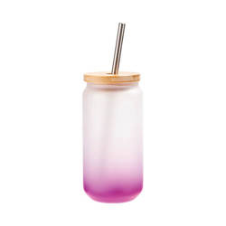 550ml matná sklenice s brčkem a bambusovým víčkem pro sublimaci - fialový gradient