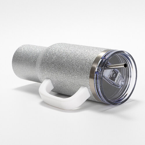 Nerezový hrnek 1200 ml s víčkem a brčkem - stříbrný (pro sublimaci)