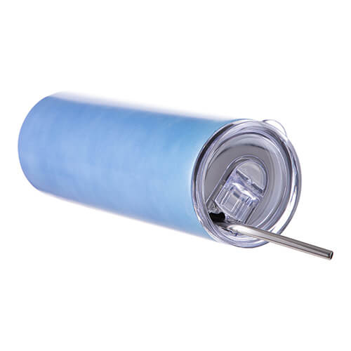 600 ml hrnek s brčkem pro sublimaci - měnící barvu za tepla z modré na růžovou