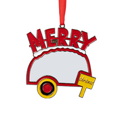 Kovová visačka na vánoční stromek pro sublimaci - kempování Merry Christmas