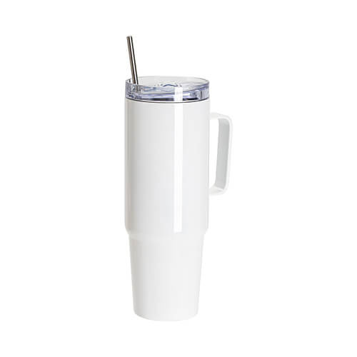 Cestovní hrnek z nerezové oceli o objemu 1080 ml s víčkem a brčkem pro sublimaci - bílý