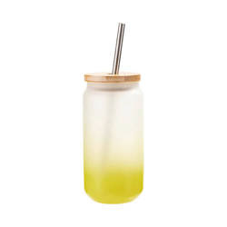 550ml matná sklenice s brčkem a bambusovým víčkem pro sublimaci - limetkový gradient
