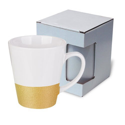 Hrnek na latté 300 ml se třpytivým proužkem pro sublimaci - zlatý + krabička KAR3