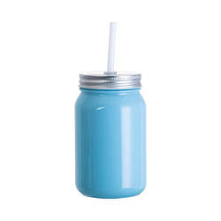 Skleněný hrnek Mason Jar Full Color 450 ml bez očka pro sublimaci - modrý