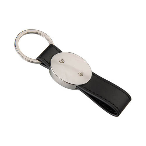 Kožený a kovový přívěsek na klíče pro sublimaci - oválný - černý