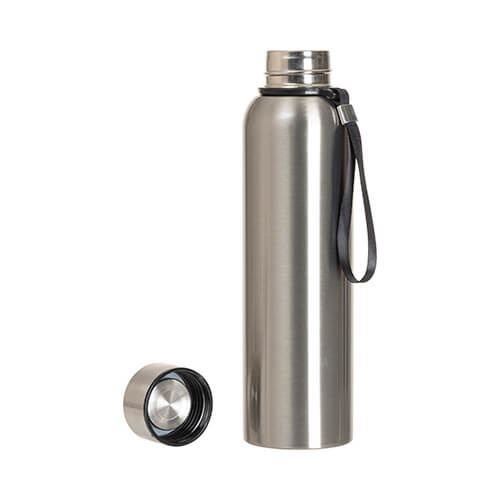 Láhev z nerezové oceli o objemu 800 ml s rukojetí ze šňůrky - stříbrná