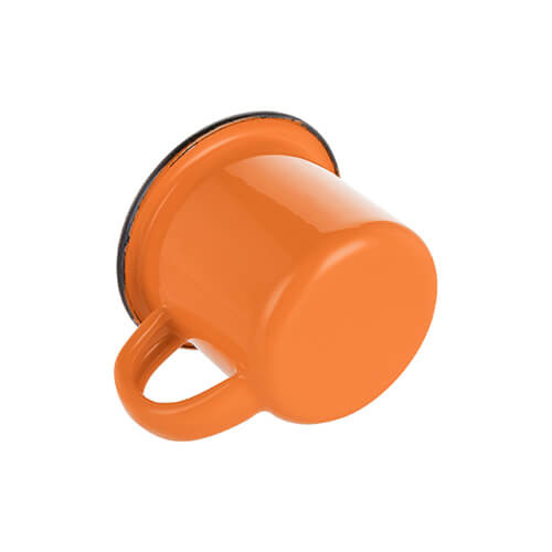 Kovový smaltovaný hrnek 100 ml oranžový s černým okrajem (sublimace termotransfer)