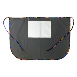 Klasická kuchyňská zástěra s kapsou na druk - šedá s barevným lemováním - černé slovanské květy