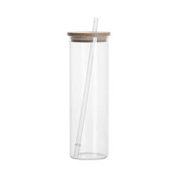 Skleněný hrnek o objemu 600 ml s bambusovým víčkem a brčkem pro sublimaci