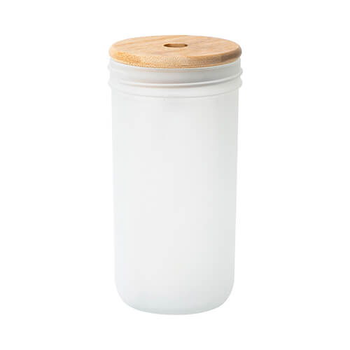 Skleněný hrnek Mason Jar 650 ml s bambusovým uzávěrem pro sublimaci