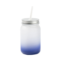 Hrnek Mason Jar 450 ml s matným povrchem bez ucha pro sublimaci - tmavě modrý gradient