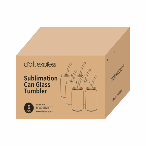 Sada 6 sklenic o objemu 400 ml s brčkem a bambusovým víčkem pro sublimaci