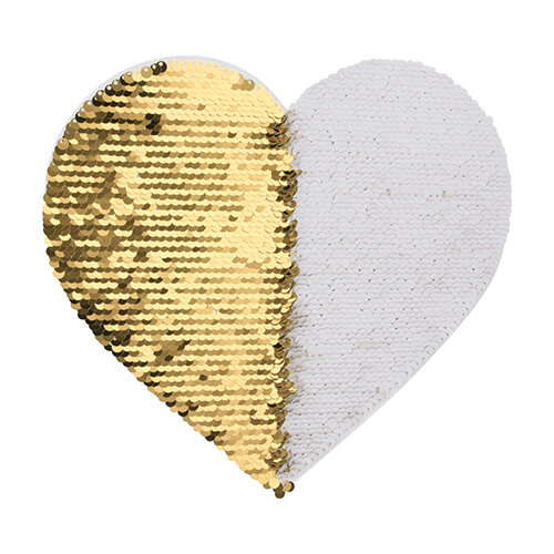 Dvoubarevné flitry pro sublimaci a textilní aplikace - zlaté srdce 22 x 19,5 cm na bílém podkladu