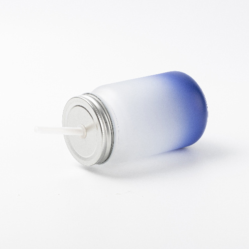 Hrnek Mason Jar 450 ml s matným povrchem bez ucha pro sublimaci - tmavě modrý gradient