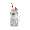 Hrnek Mason Jar 500 ml s brčkem a uchem pro sublimaci - bílý, umělý led a meloun