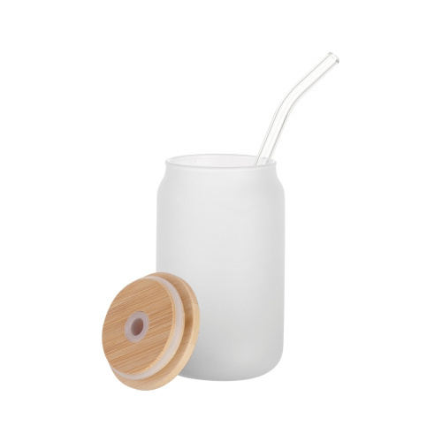 Sada 6 matných sklenic o objemu 400 ml s brčkem a bambusovým víčkem pro sublimaci