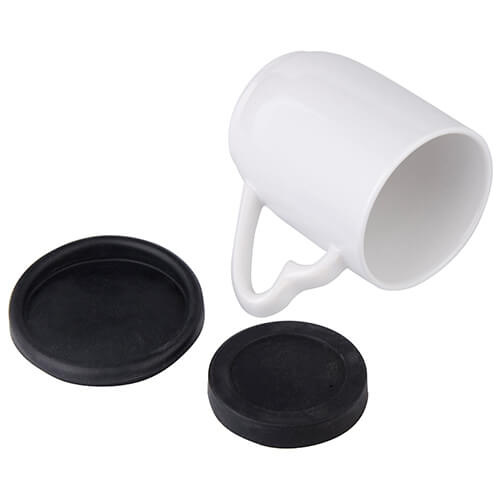 Hrnek 360 ml s černým silikonovým víčkem a podstavcem (sublimace)