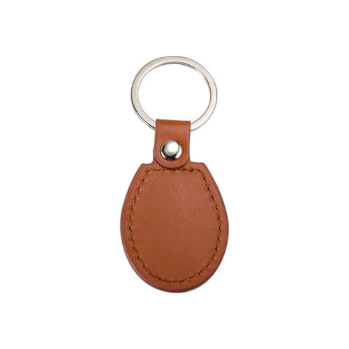 Sublimační klíčenka z kůže a kovu - oválná - hnědá