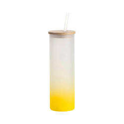 600 ml matný hrnek s bambusovým víčkem a brčkem pro sublimaci - žlutý gradient