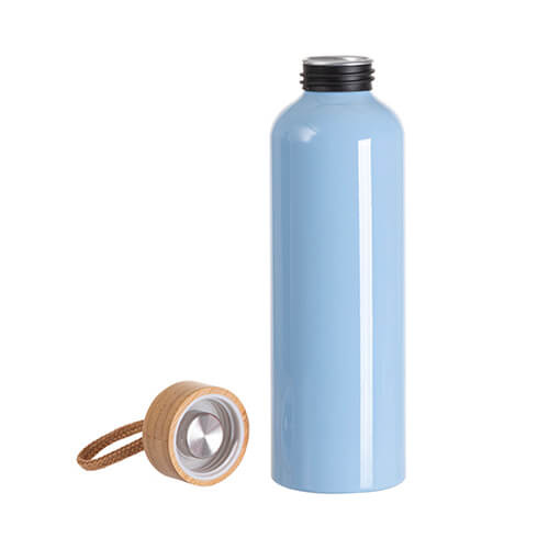 Hliníková láhev na vodu 600 ml s bambusovým víčkem pro sublimaci - modrá