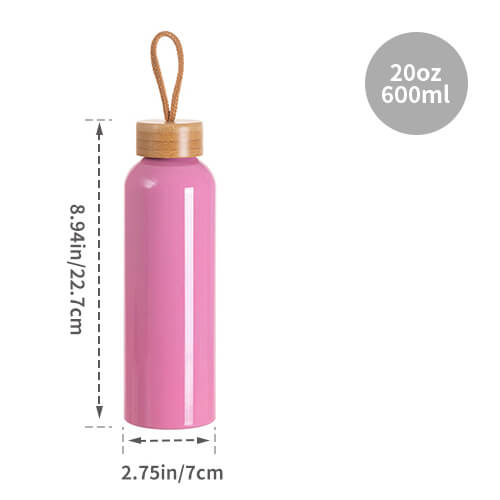 Hliníková láhev na vodu 600 ml s bambusovým víčkem pro sublimaci - tmavě růžová